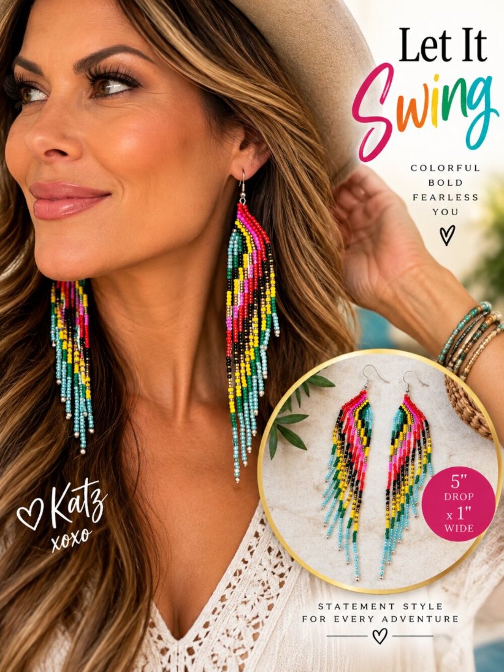 Rainbow Beaded Fringe Earrings Long Shoulder Duster Bold Boho Statement Jewelry